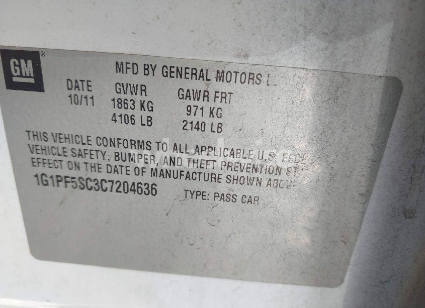 Photo 9 of 2012 Chevrolet Cruze 1LT (VIN 1G1PF5SC3C7204636)