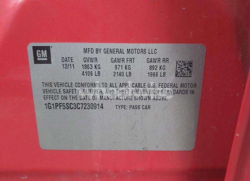 Photo 9 of 2012 Chevrolet Cruze 1LT (VIN 1G1PF5SC3C7230914)