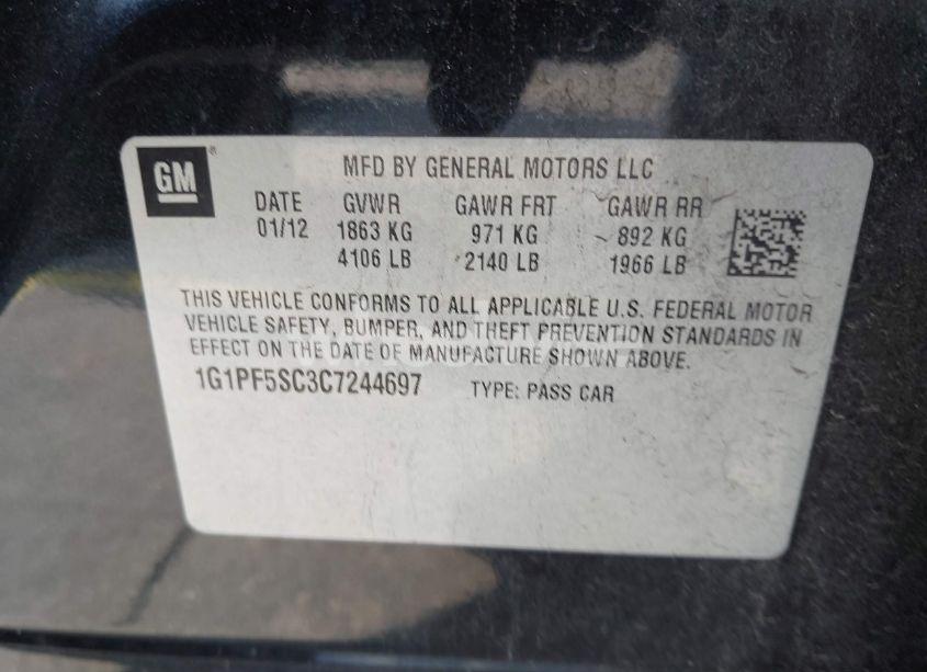 Photo 9 of 2012 Chevrolet Cruze 1LT (VIN 1G1PF5SC3C7244697)
