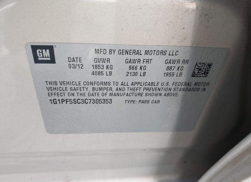 Photo 9 of 2012 Chevrolet Cruze 1LT (VIN 1G1PF5SC3C7305353)
