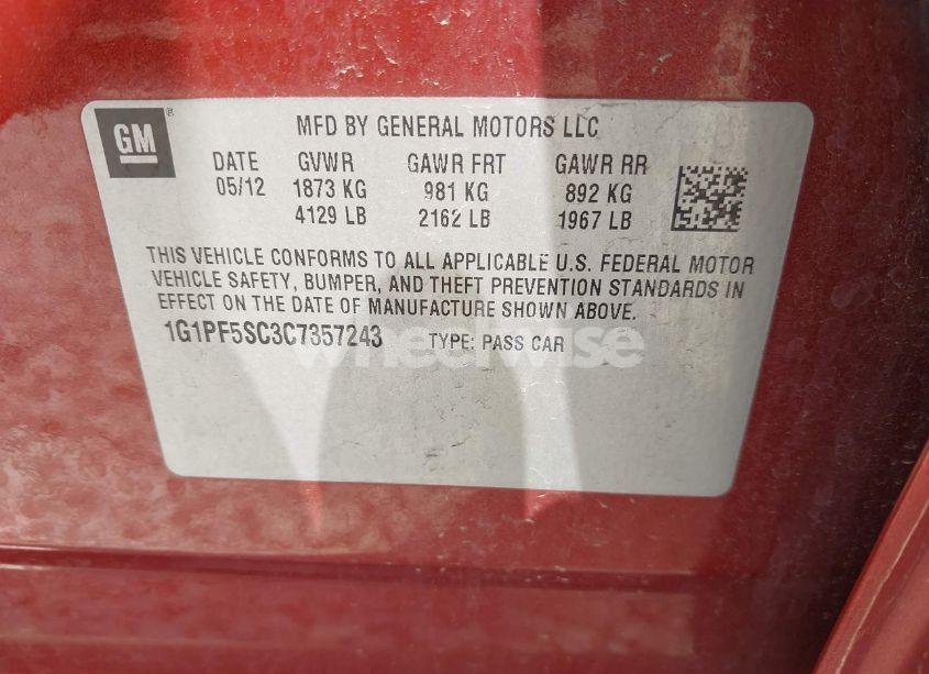 Photo 9 of 2012 Chevrolet Cruze 1LT (VIN 1G1PF5SC3C7357243)