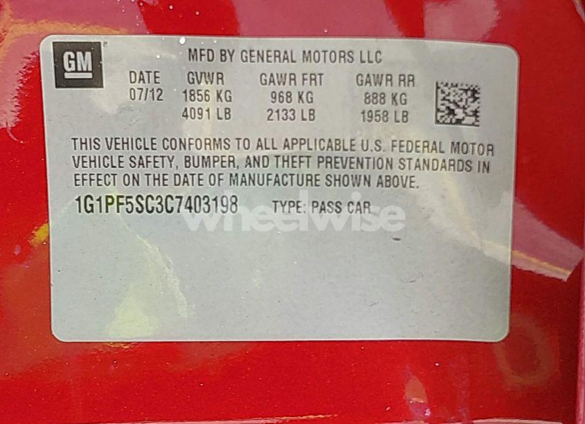 Photo 9 of 2012 Chevrolet Cruze 1LT (VIN 1G1PF5SC3C7403198)