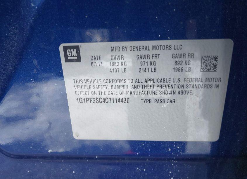 Photo 9 of 2012 Chevrolet Cruze 1LT (VIN 1G1PF5SC4C7114430)