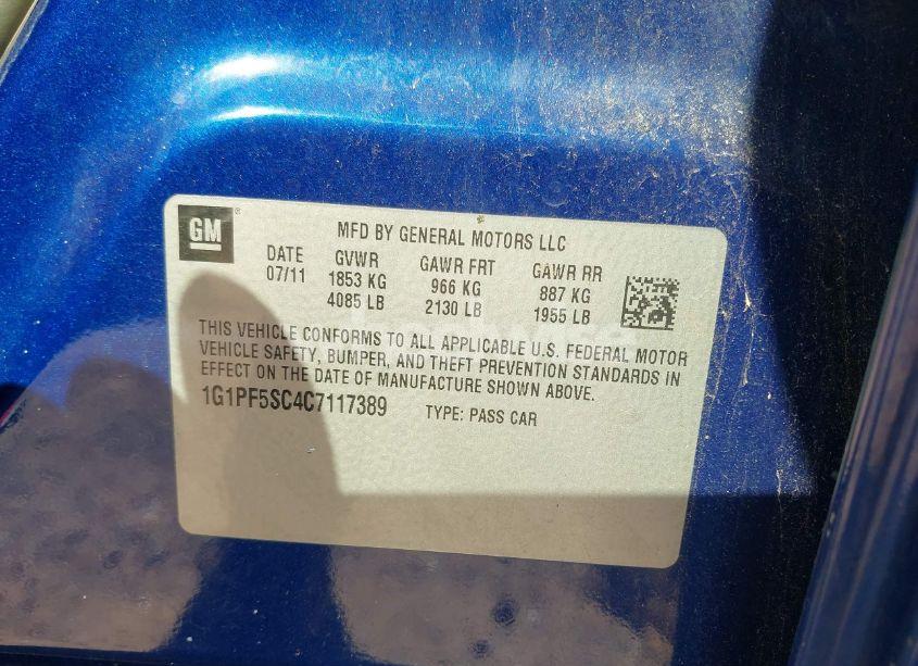 Photo 9 of 2012 Chevrolet Cruze 1LT (VIN 1G1PF5SC4C7117389)