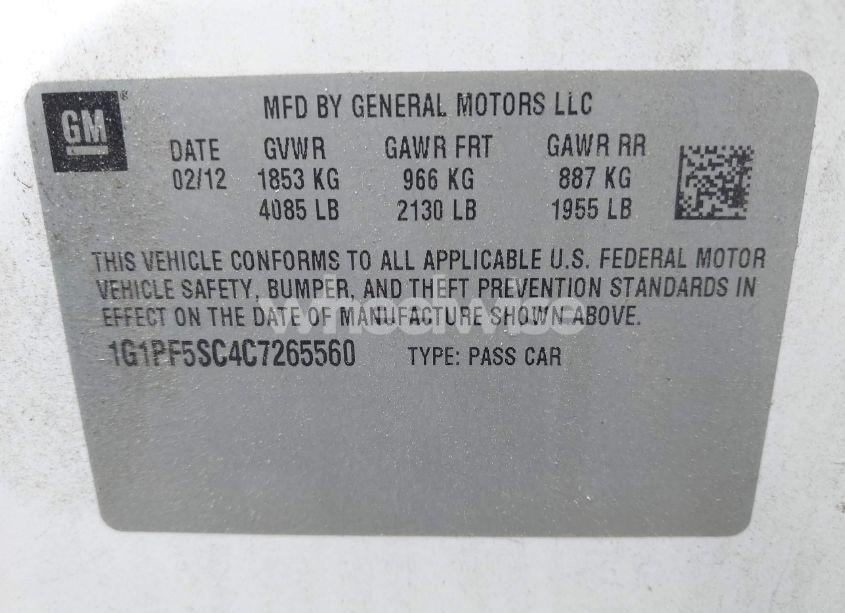 Photo 9 of 2012 Chevrolet Cruze 1LT (VIN 1G1PF5SC4C7265560)