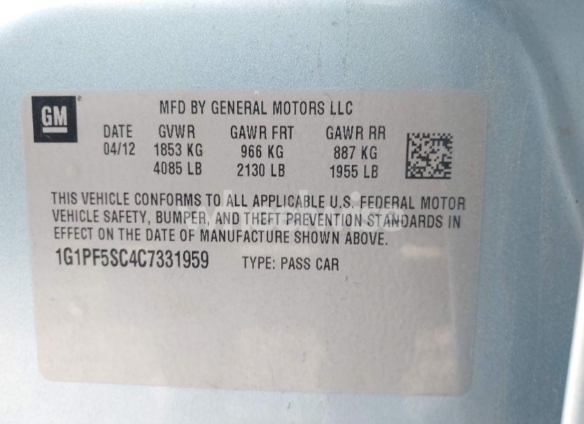 Photo 9 of 2012 Chevrolet Cruze 1LT (VIN 1G1PF5SC4C7331959)