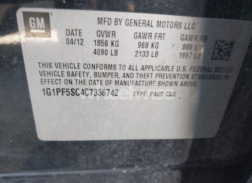 Photo 9 of 2012 Chevrolet Cruze 1LT (VIN 1G1PF5SC4C7336742)