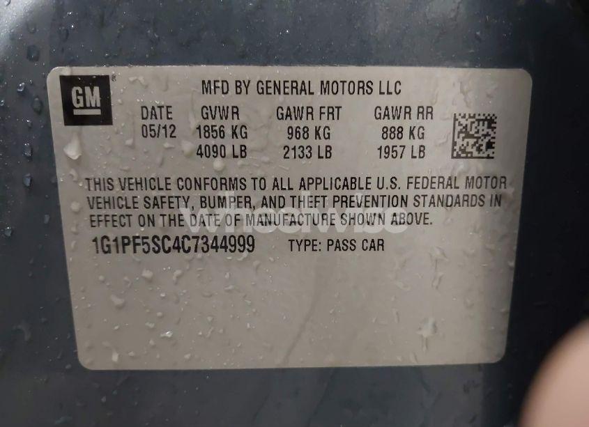 Photo 9 of 2012 Chevrolet Cruze 1LT (VIN 1G1PF5SC4C7344999)