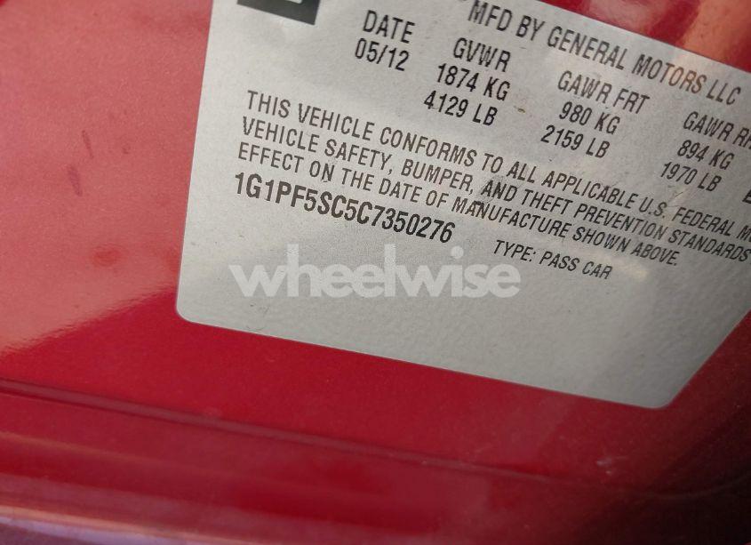 Photo 9 of 2012 Chevrolet Cruze 1LT (VIN 1G1PF5SC5C7350276)