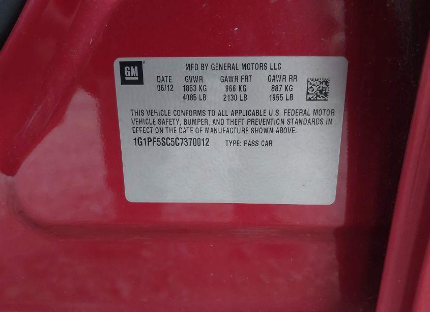 Photo 9 of 2012 Chevrolet Cruze 1LT (VIN 1G1PF5SC5C7370012)
