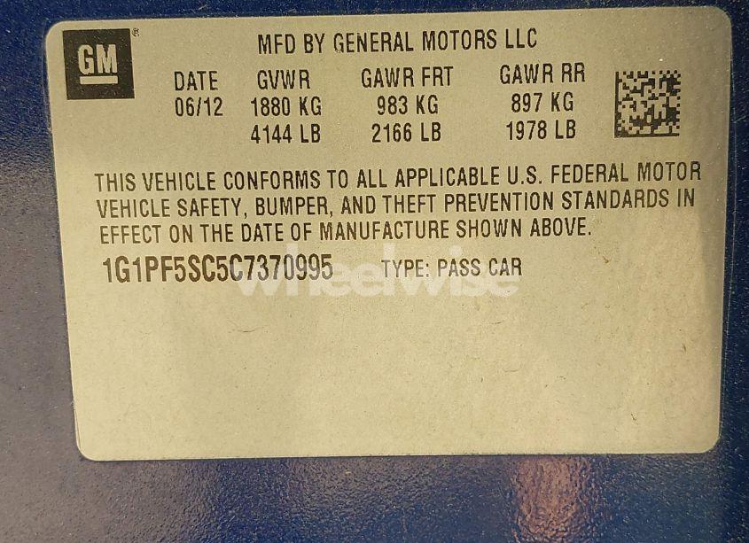 Photo 9 of 2012 Chevrolet Cruze 1LT (VIN 1G1PF5SC5C7370995)