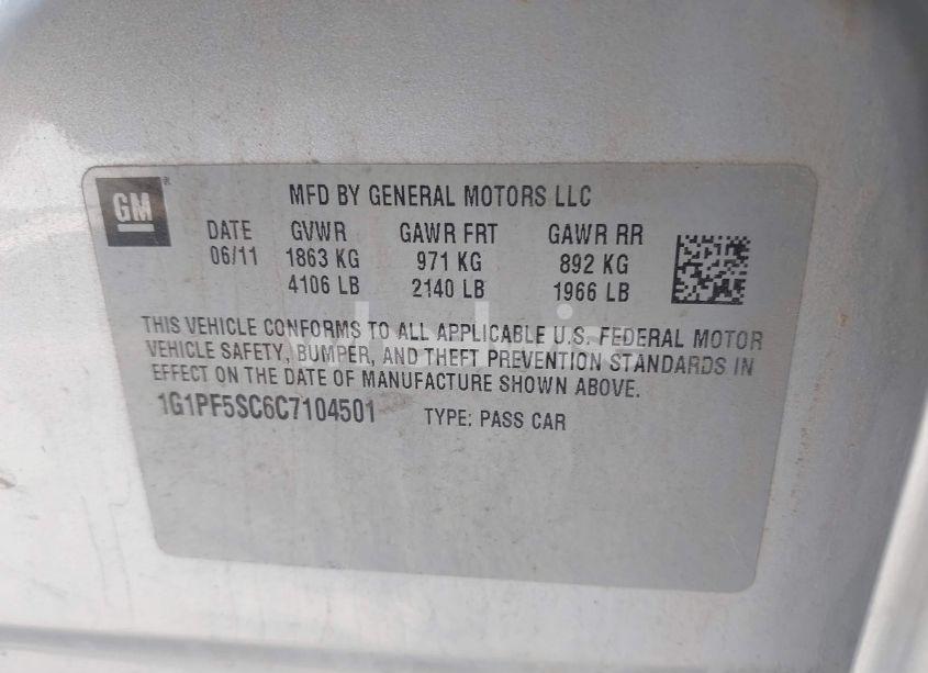 Photo 9 of 2012 Chevrolet Cruze 1LT (VIN 1G1PF5SC6C7104501)