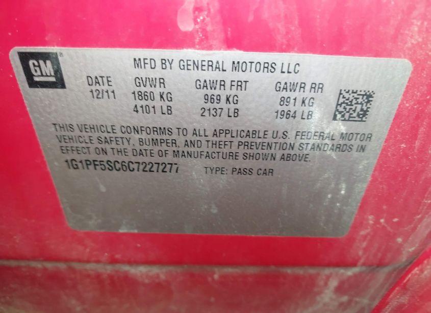 Photo 9 of 2012 Chevrolet Cruze 1LT (VIN 1G1PF5SC6C7227277)