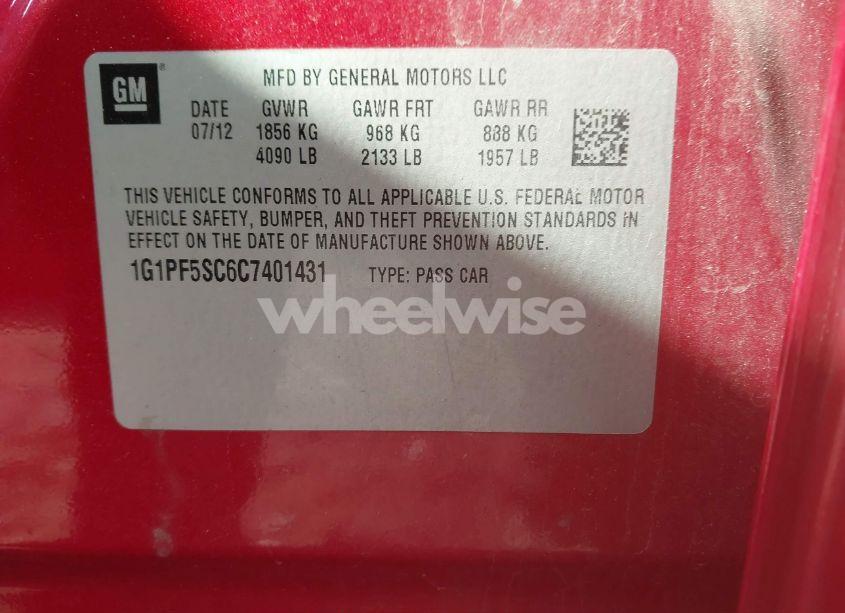 Photo 9 of 2012 Chevrolet Cruze 1LT (VIN 1G1PF5SC6C7401431)