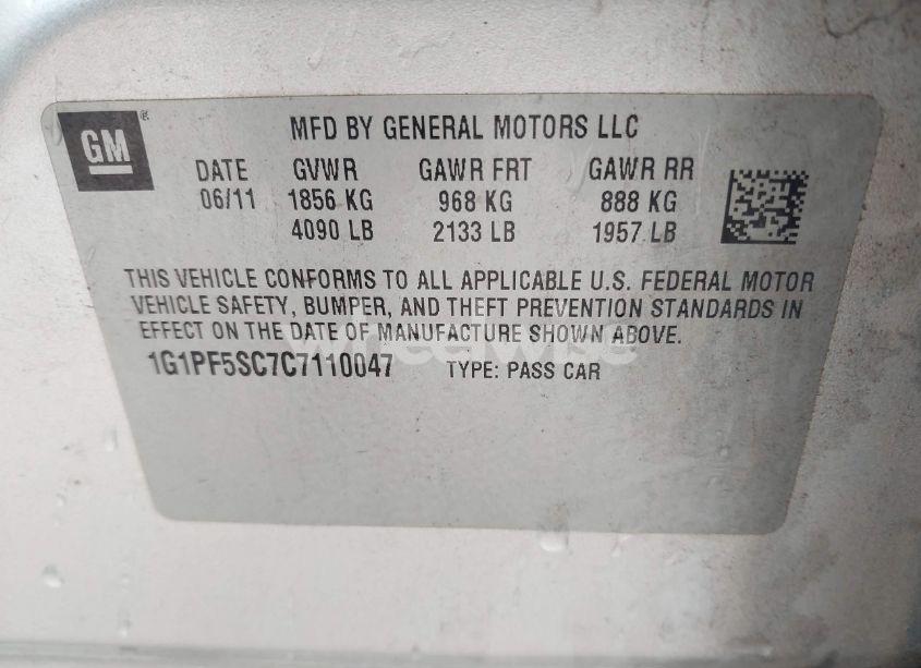 Photo 9 of 2012 Chevrolet Cruze 1LT (VIN 1G1PF5SC7C7110047)