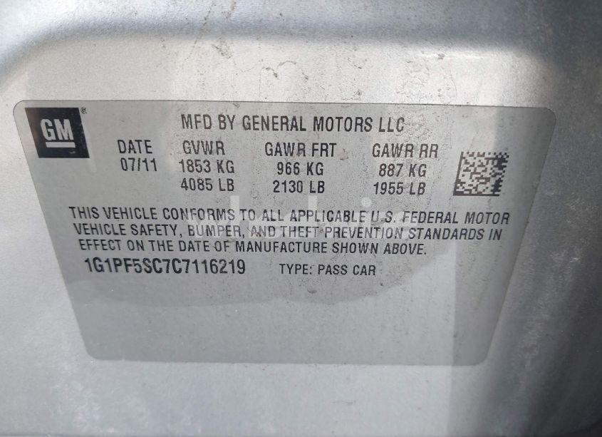 Photo 9 of 2012 Chevrolet Cruze 1LT (VIN 1G1PF5SC7C7116219)