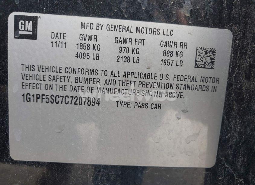 Photo 9 of 2012 Chevrolet Cruze 1LT (VIN 1G1PF5SC7C7207894)