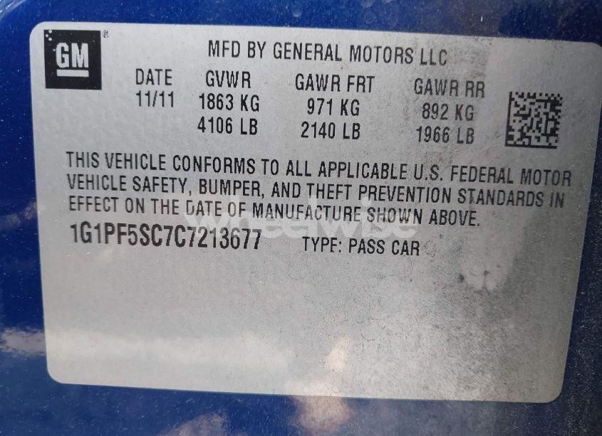 Photo 9 of 2012 Chevrolet Cruze 1LT (VIN 1G1PF5SC7C7213677)