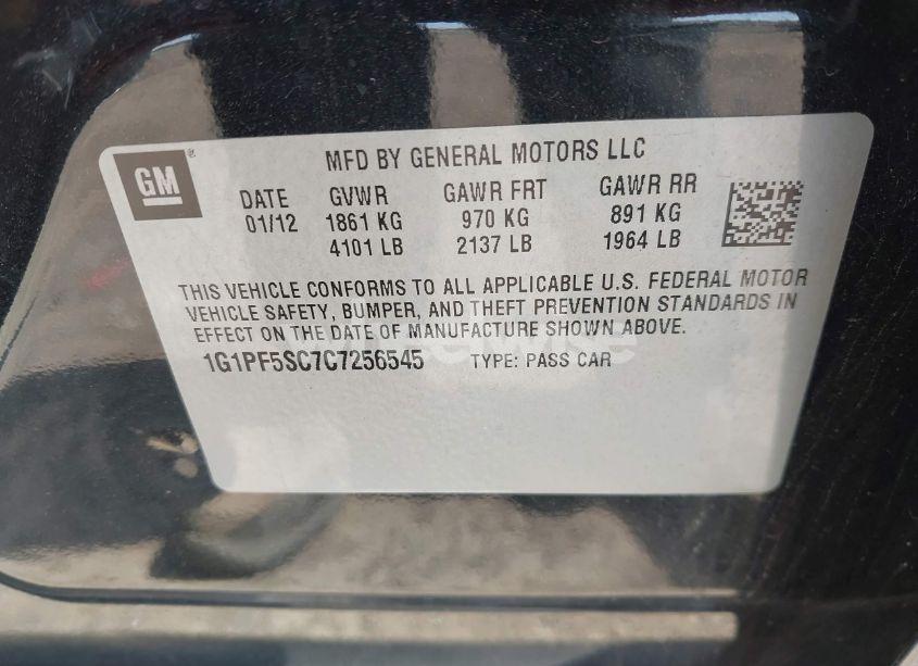 Photo 9 of 2012 Chevrolet Cruze 1LT (VIN 1G1PF5SC7C7256545)
