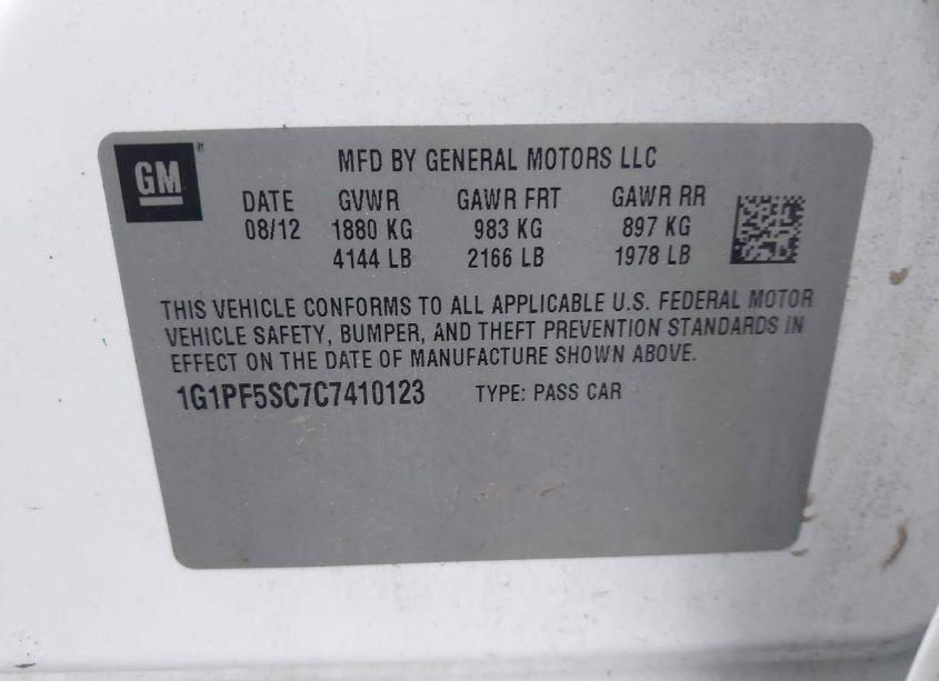 Photo 9 of 2012 Chevrolet Cruze 1LT (VIN 1G1PF5SC7C7410123)