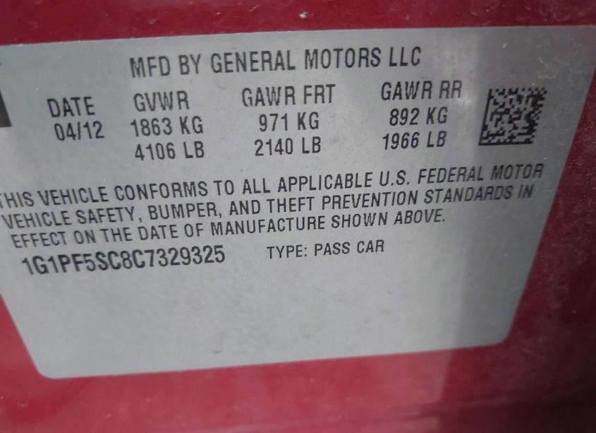 Photo 9 of 2012 Chevrolet Cruze 1LT (VIN 1G1PF5SC8C7329325)