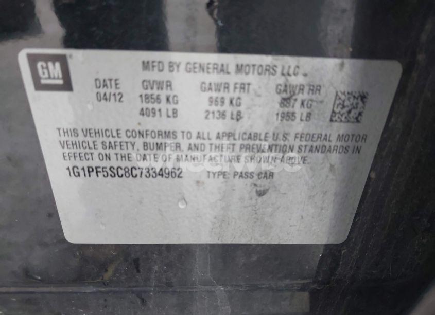 Photo 9 of 2012 Chevrolet Cruze 1LT (VIN 1G1PF5SC8C7334962)