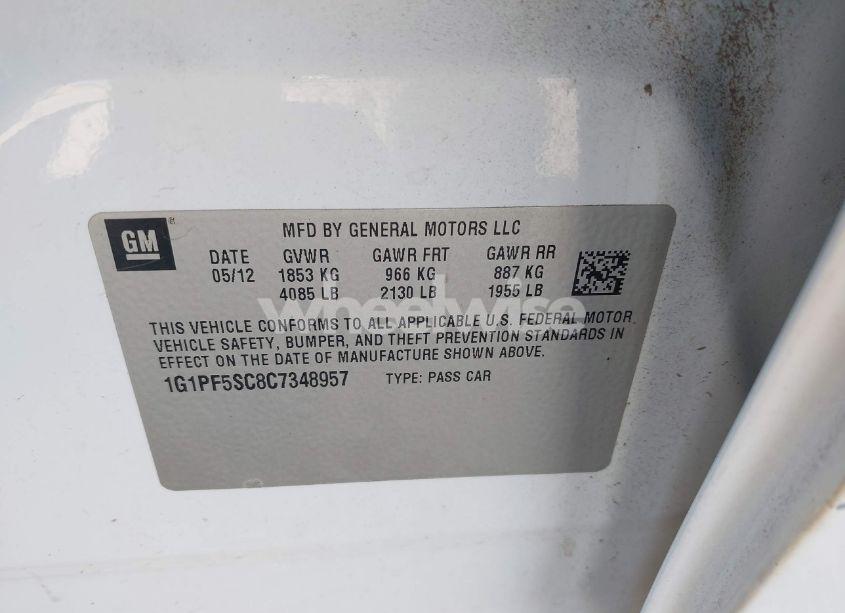 Photo 9 of 2012 Chevrolet Cruze 1LT (VIN 1G1PF5SC8C7348957)