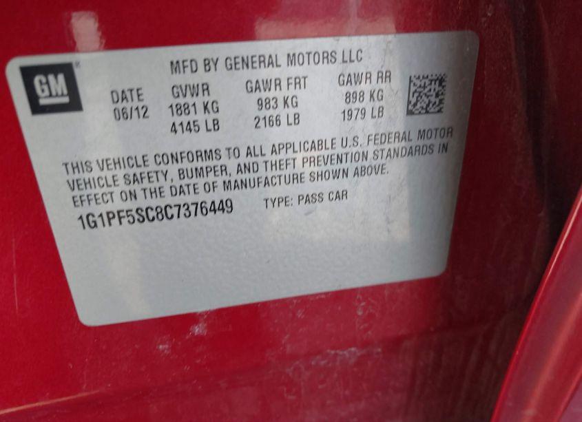 Photo 9 of 2012 Chevrolet Cruze 1LT (VIN 1G1PF5SC8C7376449)
