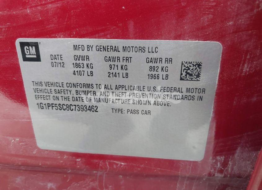 Photo 9 of 2012 Chevrolet Cruze 1LT (VIN 1G1PF5SC8C7393462)
