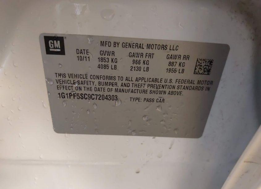 Photo 9 of 2012 Chevrolet Cruze 1LT (VIN 1G1PF5SC9C7204303)