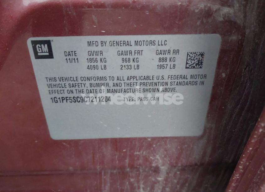 Photo 9 of 2012 Chevrolet Cruze 1LT (VIN 1G1PF5SC9C7211204)