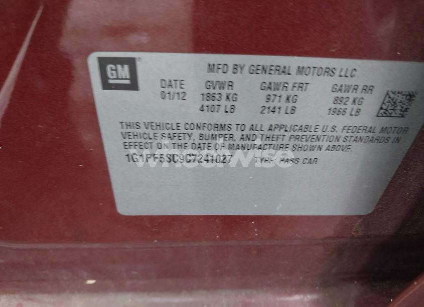 Photo 9 of 2012 Chevrolet Cruze 1LT (VIN 1G1PF5SC9C7241027)