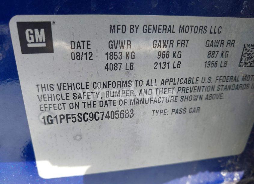 Photo 9 of 2012 Chevrolet Cruze 1LT (VIN 1G1PF5SC9C7405683)