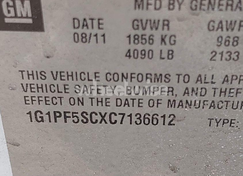 Photo 9 of 2012 Chevrolet Cruze 1LT (VIN 1G1PF5SCXC7136612)