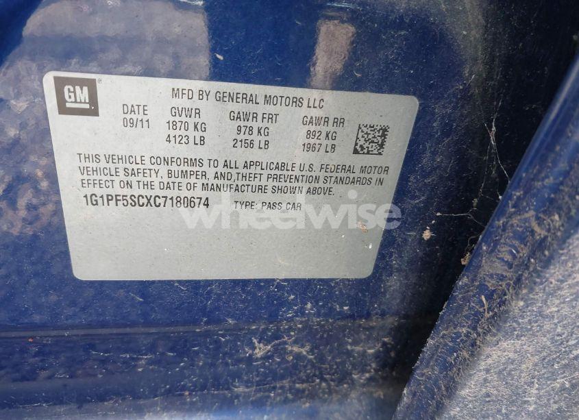 Photo 9 of 2012 Chevrolet Cruze 1LT (VIN 1G1PF5SCXC7180674)