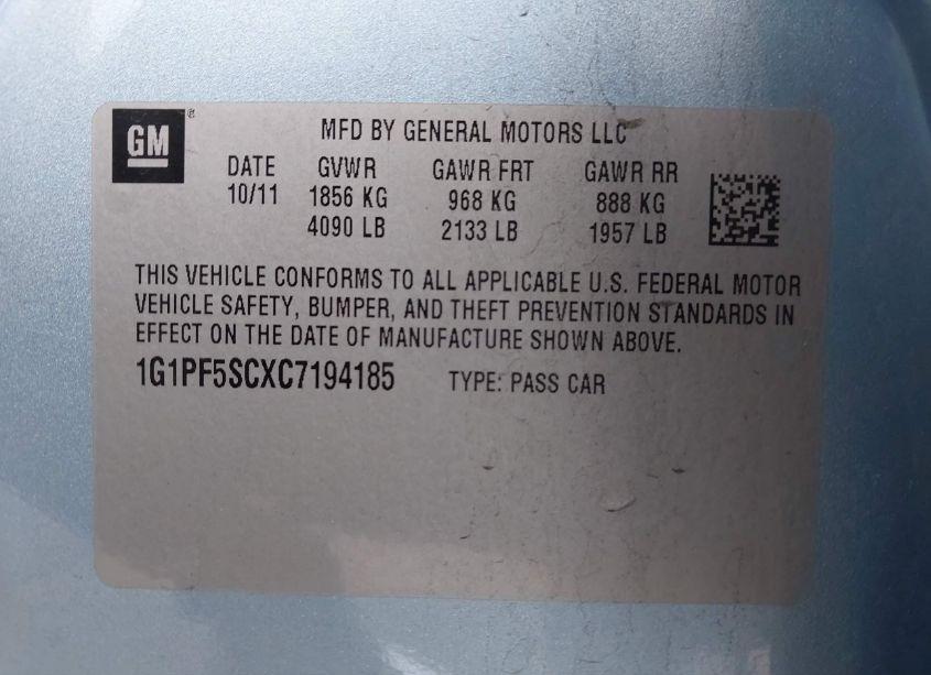 Photo 9 of 2012 Chevrolet Cruze 1LT (VIN 1G1PF5SCXC7194185)
