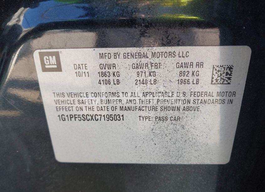 Photo 9 of 2012 Chevrolet Cruze 1LT (VIN 1G1PF5SCXC7195031)