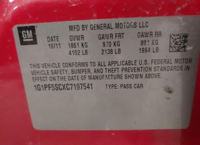 Photo 9 of 2012 Chevrolet Cruze 1LT (VIN 1G1PF5SCXC7197541)