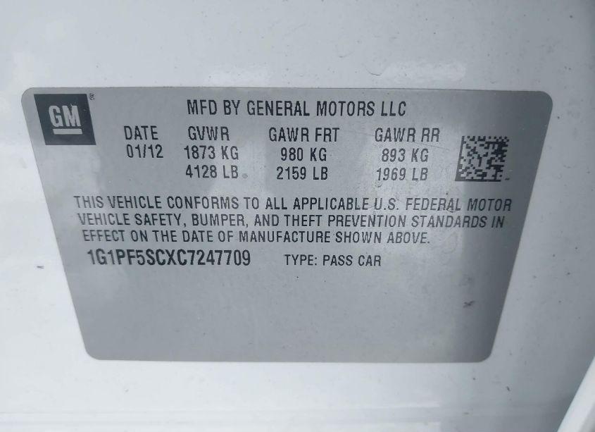 Photo 9 of 2012 Chevrolet Cruze 1LT (VIN 1G1PF5SCXC7247709)