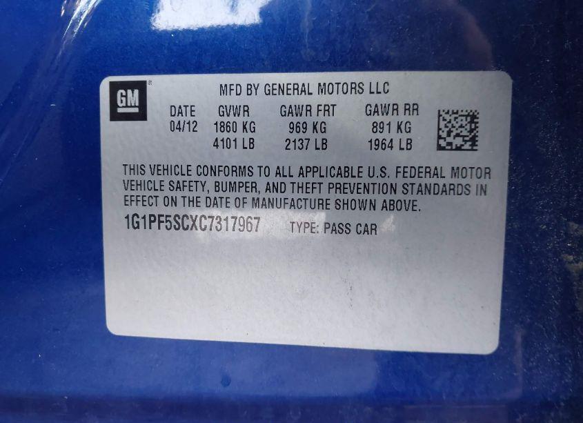 Photo 9 of 2012 Chevrolet Cruze 1LT (VIN 1G1PF5SCXC7317967)