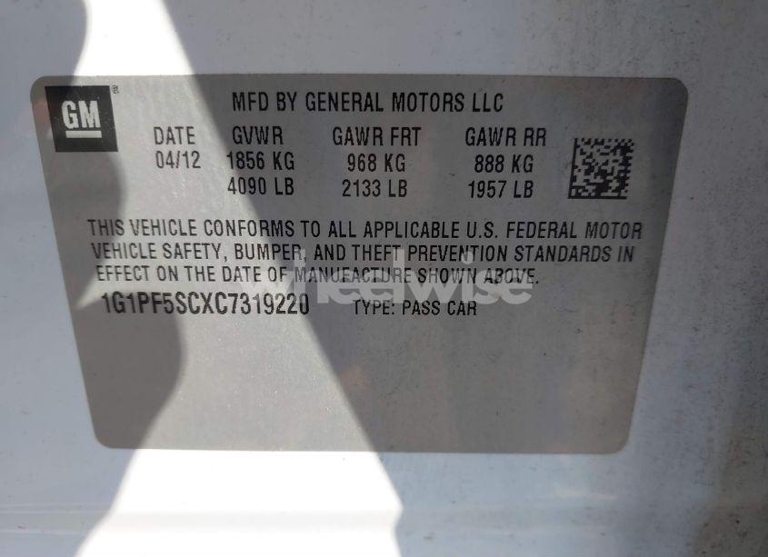 Photo 9 of 2012 Chevrolet Cruze 1LT (VIN 1G1PF5SCXC7319220)