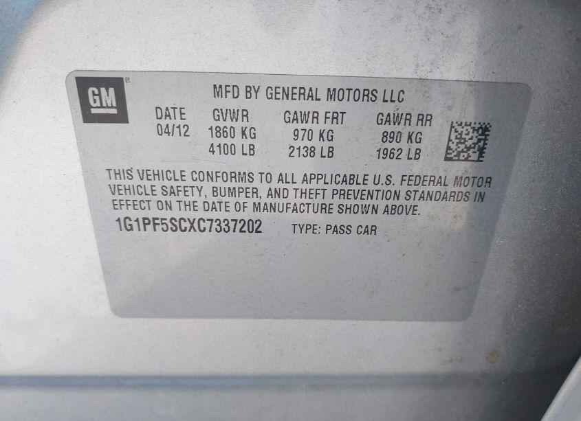 Photo 9 of 2012 Chevrolet Cruze 1LT (VIN 1G1PF5SCXC7337202)