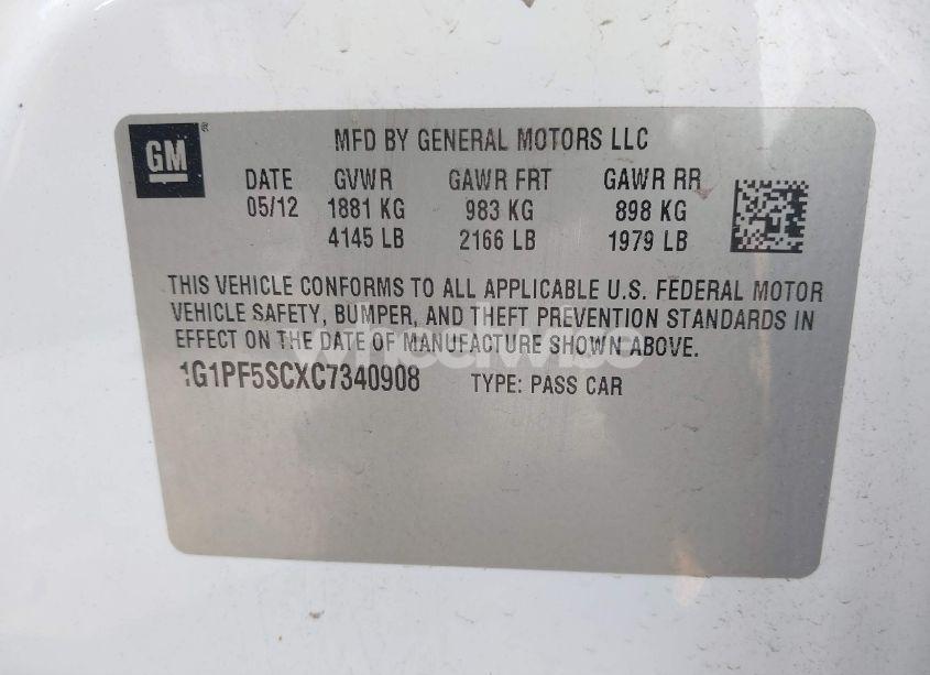 Photo 9 of 2012 Chevrolet Cruze 1LT (VIN 1G1PF5SCXC7340908)