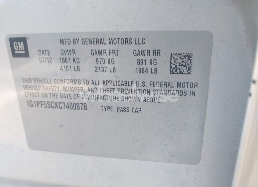 Photo 9 of 2012 Chevrolet Cruze 1LT (VIN 1G1PF5SCXC7400878)