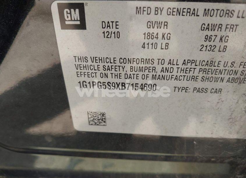 Photo 9 of 2011 Chevrolet Cruze 2LT (VIN 1G1PG5S9XB7154690)