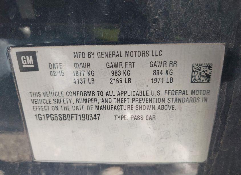 Photo 9 of 2015 Chevrolet Cruze LTZ (VIN 1G1PG5SB0F7190347)