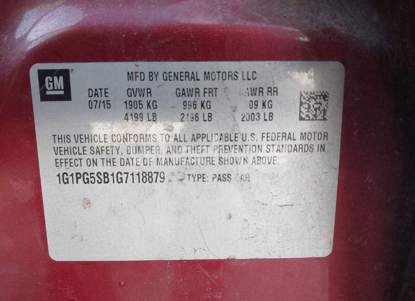 Photo 9 of 2016 Chevrolet Cruze LIMITED LTZ AUTO (VIN 1G1PG5SB1G7118879)