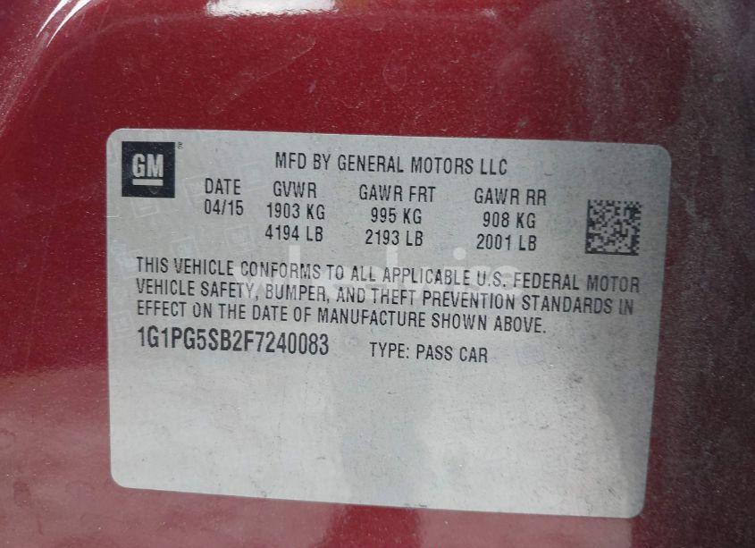 Photo 9 of 2015 Chevrolet Cruze LTZ (VIN 1G1PG5SB2F7240083)