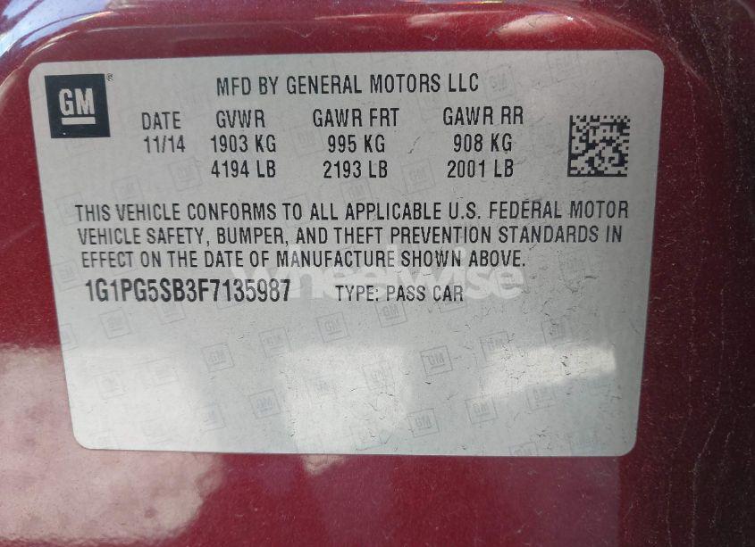 Photo 9 of 2015 Chevrolet Cruze LTZ (VIN 1G1PG5SB3F7135987)