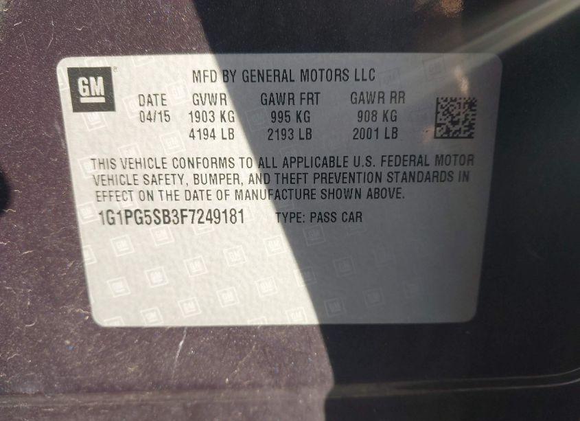 Photo 9 of 2015 Chevrolet Cruze LTZ (VIN 1G1PG5SB3F7249181)